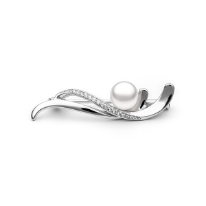 Brosa argint cu perla naturala alba si pietre DiAmanti SK21111BR_W-G (Argint 925‰ 3,3 g.)